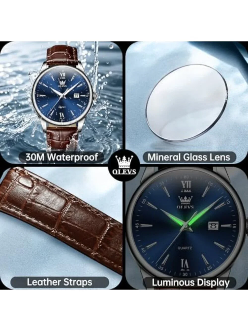 Classic Waterproof Men's Leather Watch - Large Dial, Easy Read, Quartz Movement